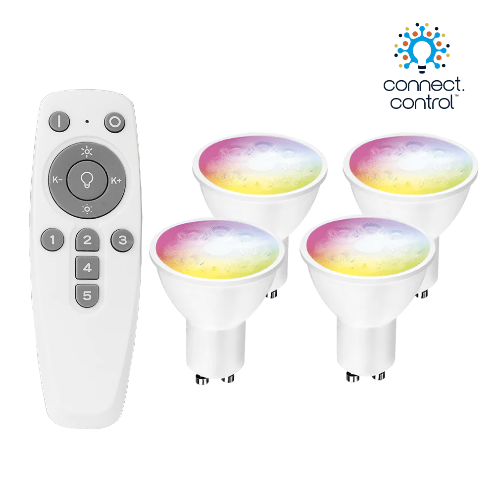 Aurora Bluetooth Smart Kit C/W 4x 4W GU10 Dimmable RGBCX LED Lamps and Remote - AU-A1BTGUCWK