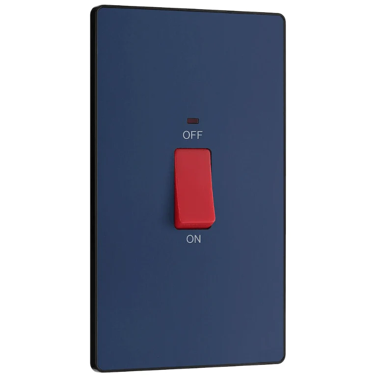 BG Evolve Matt Blue 45A Large Plate 2-Pole Switch With LED Power Indicator - PCDDB72B