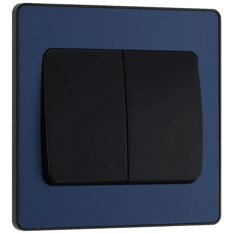 BG Evolve Matt Blue Double Light Switch 20A 16AX 2 Way Wide Rocker - PCDDB42WB