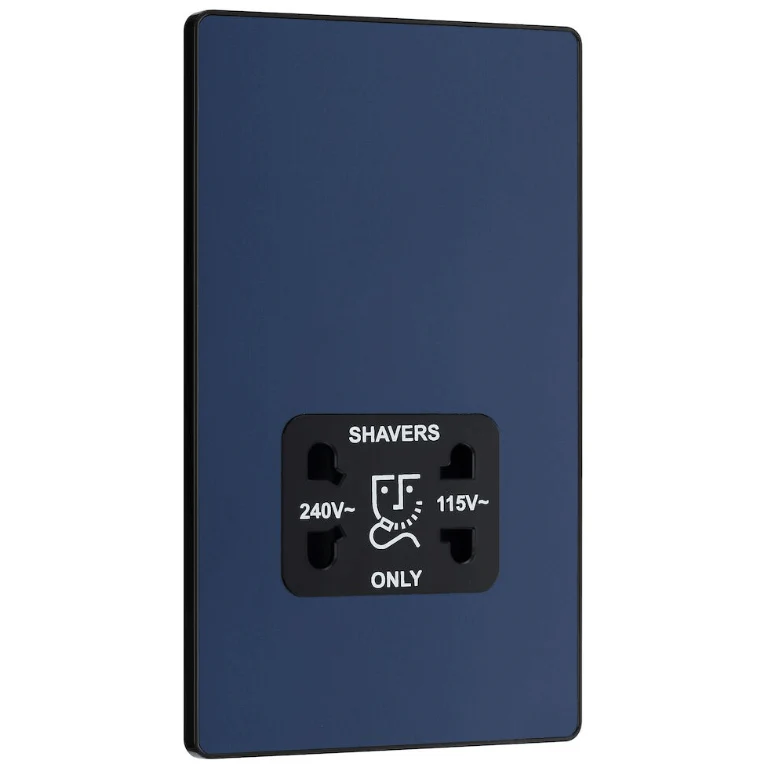 BG Evolve Matt Blue Dual Voltage Shaver Socket 115/240V - PCDDB20B
