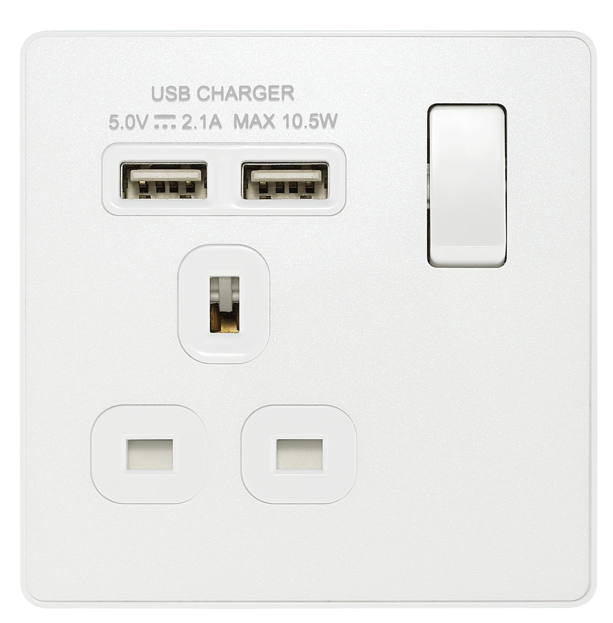 BG Evolve Pearl White Single Switched 13A Power Socket + 2 X USB (2.1A) - PCDCL21U2W