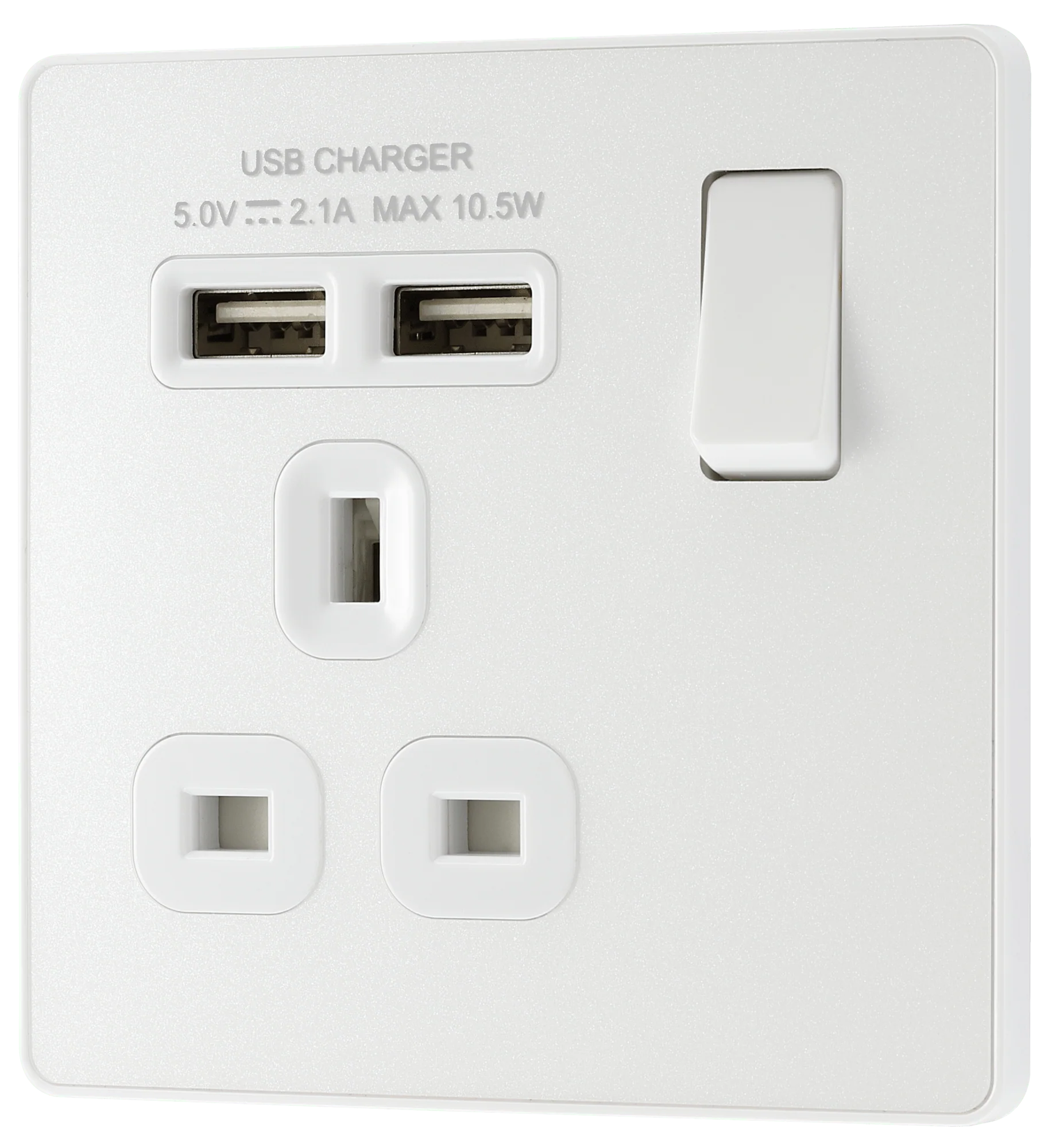BG Evolve Pearl White Single Switched 13A Power Socket + 2 X USB (2.1A) - PCDCL21U2W - Image 2