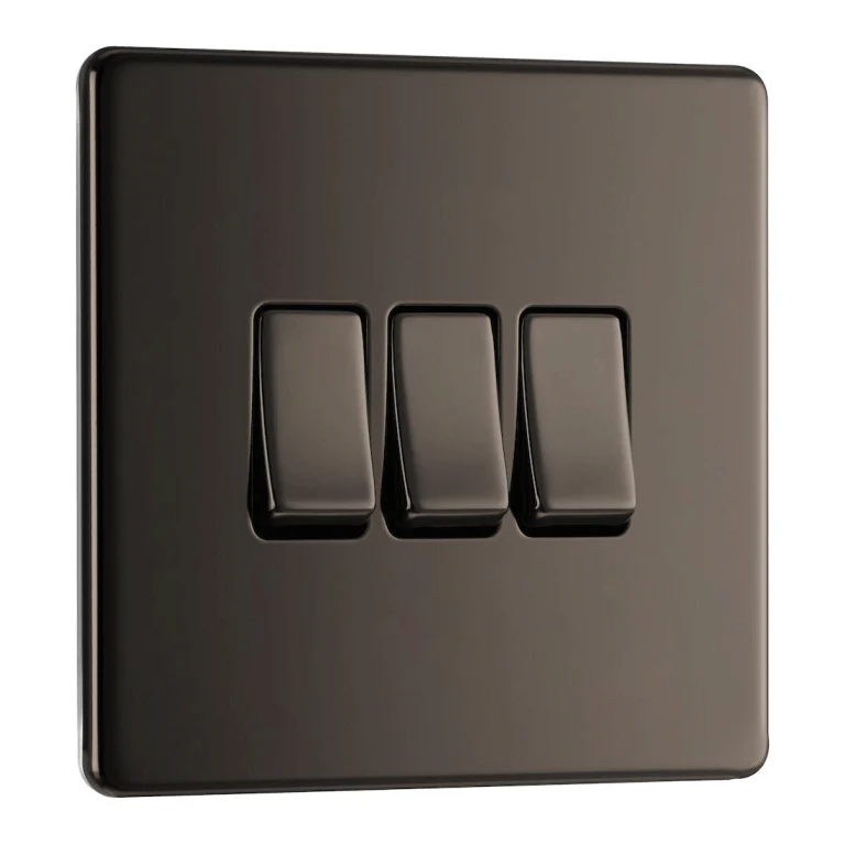 BG Screwless Flatplate Black Nickel Triple Switch, 10Ax 2 Way - FBN43