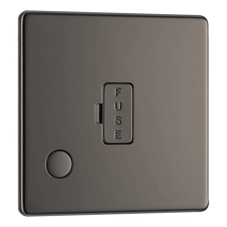 BG Nexus Flatplate Screwless Black Nickel 13A 2-Pole Unswitched Fused Spur With Flex Outlet - FBN55