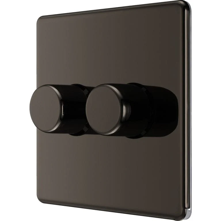 BG Nexus Flatplate Screwless Black Nickel 2 Gang 2 Way Intelligent Trailing Edge Dimmer Switch Push On/Off - FBN82 - Image 2