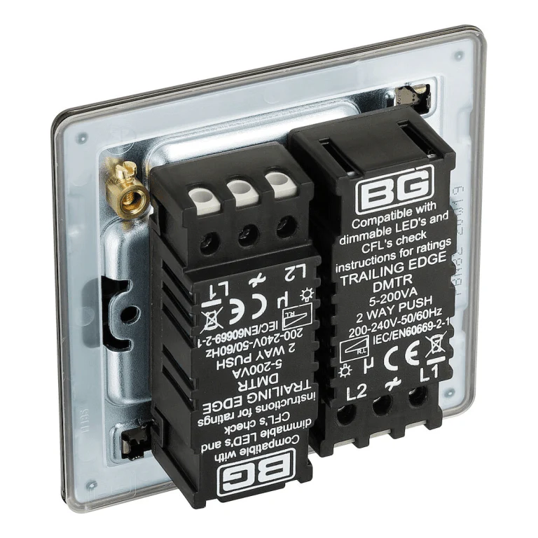 BG Nexus Flatplate Screwless Black Nickel 2 Gang 2 Way Intelligent Trailing Edge Dimmer Switch Push On/Off - FBN82 - Image 6