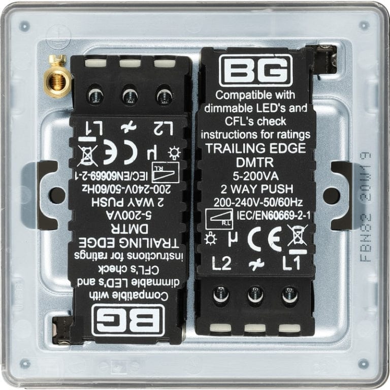 BG Nexus Flatplate Screwless Black Nickel 2 Gang 2 Way Intelligent Trailing Edge Dimmer Switch Push On/Off - FBN82 - Image 7
