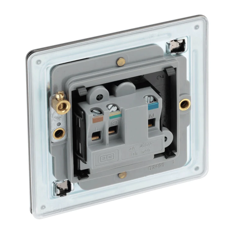 BG Nexus Flatplate Screwless Black Nickel 2A 1 Gang Unswitched Round-Pin Socket - Black Insert FBN28B - Image 3