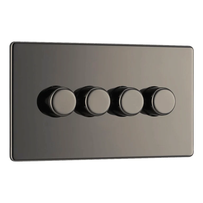 BG Screwless Flatplate Black Nickel Quadruple Intelligent Led Dimmer Switch, 2-Way Push On/Off - FBN84