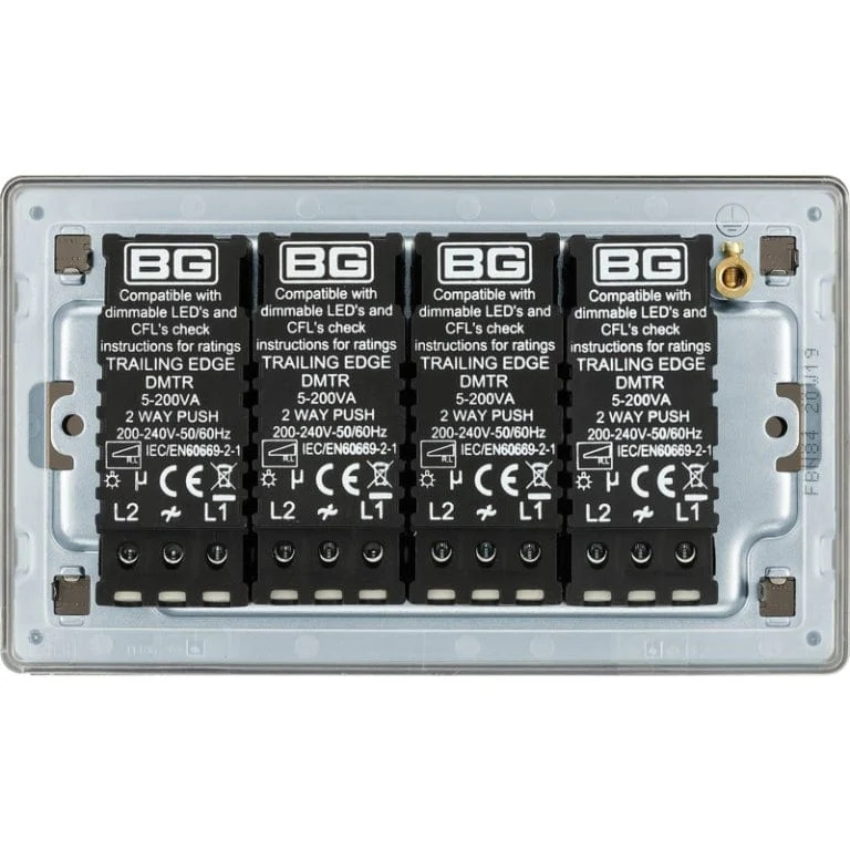 BG Screwless Flatplate Black Nickel Quadruple Intelligent Led Dimmer Switch, 2-Way Push On/Off - FBN84 - Image 3
