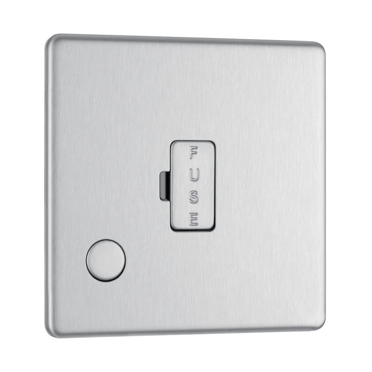 BG Nexus Flatplate Screwless Brushed Steel 13A 2-Pole Unswitched Fused Spur With Flex Outlet - FBS55