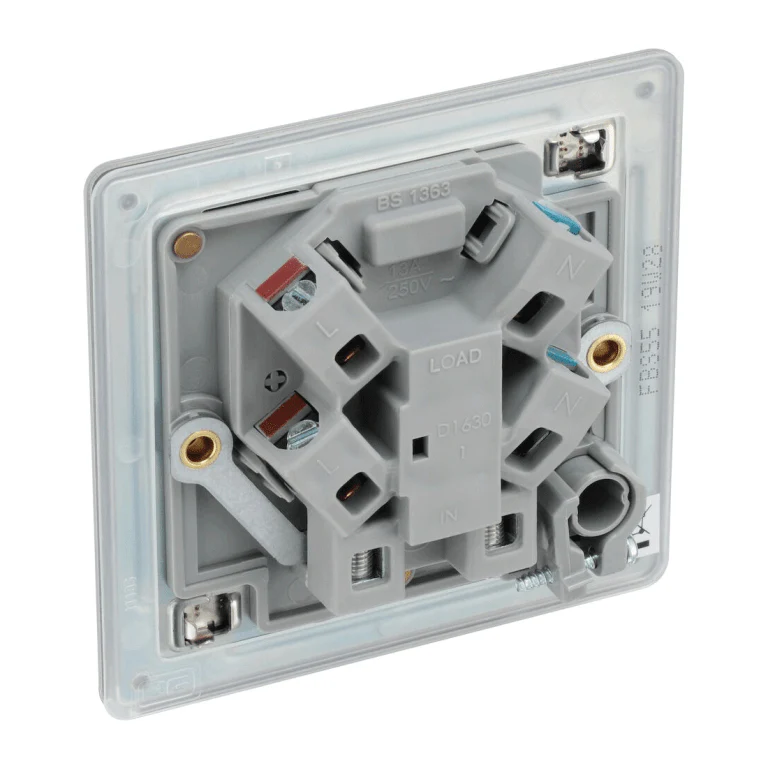 BG Nexus Flatplate Screwless Brushed Steel 13A 2-Pole Unswitched Fused Spur With Flex Outlet - FBS55 - Image 3