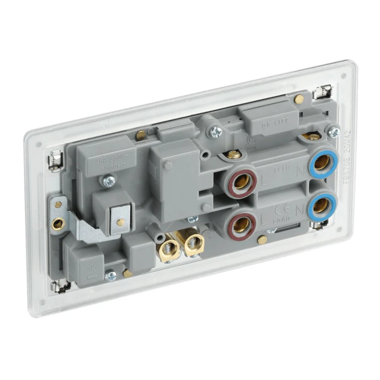 BG Screwless Flatplate Brushed Steel 45A Cooker Control Unit With Switched 13A Power Socket, Includes Power Indicators - Grey In - Image 2
