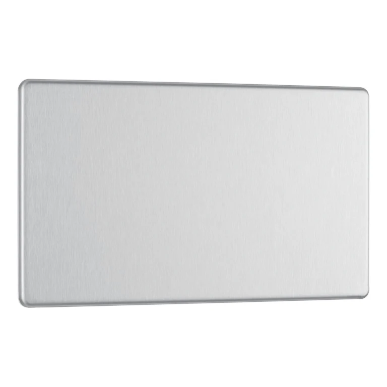 BG Screwless Flatplate Brushed Steel Double Blank Plate - FBS95