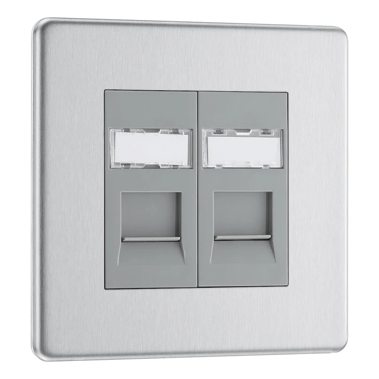 BG Flat Plate Brushed Steel Rj45 Data Skt 2G - FBSRJ452