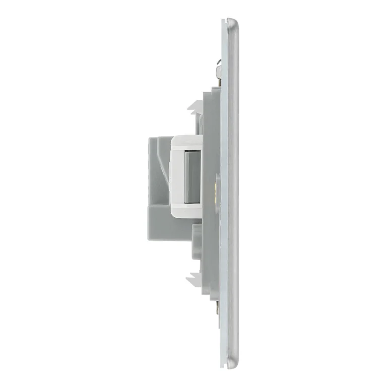 BG Nexus Flatplate Screwless Brushed Steel 2A 1 Gang Unswitched Round-Pin Socket - White Insert FBS28W - Image 2