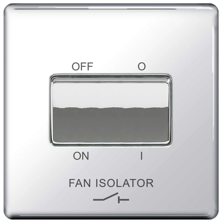 BG Screwless Flatplate Polished Chrome Triple Pole Fan Isolator Switch, 10A - FPC15