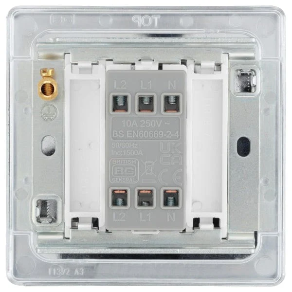 BG Nexus Flatplate Screwless Polished Chrome 10AX 1 Gang, 3-Pole Fused Fan Isolator Switch - FPC15F - Image 2