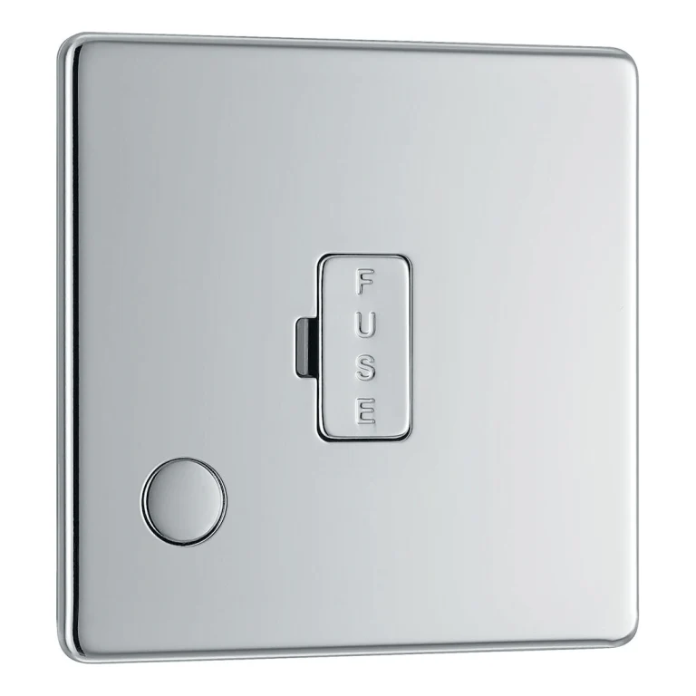 BG Nexus Flatplate Screwless Polished Chrome 13A 2-Pole Unswitched Fused Spur With Flex Outlet - FPC55