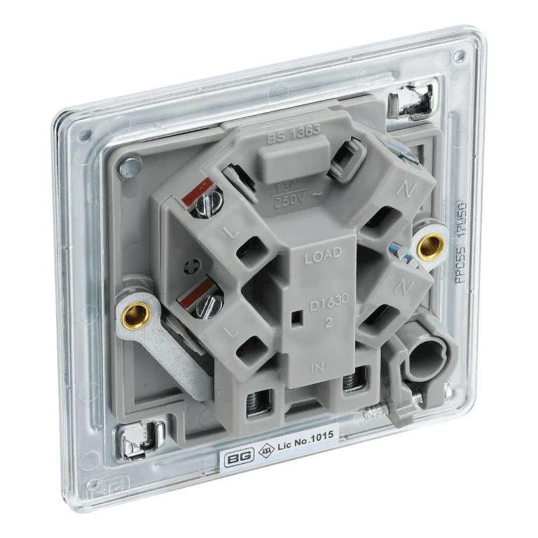 BG Nexus Flatplate Screwless Polished Chrome 13A 2-Pole Unswitched Fused Spur With Flex Outlet - FPC55 - Image 3