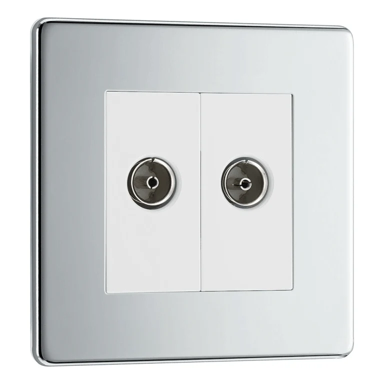 BG Nexus Flatplate Screwless Polished Chrome 2 Gang Double Isolated Co-Axial Socket - FPC63