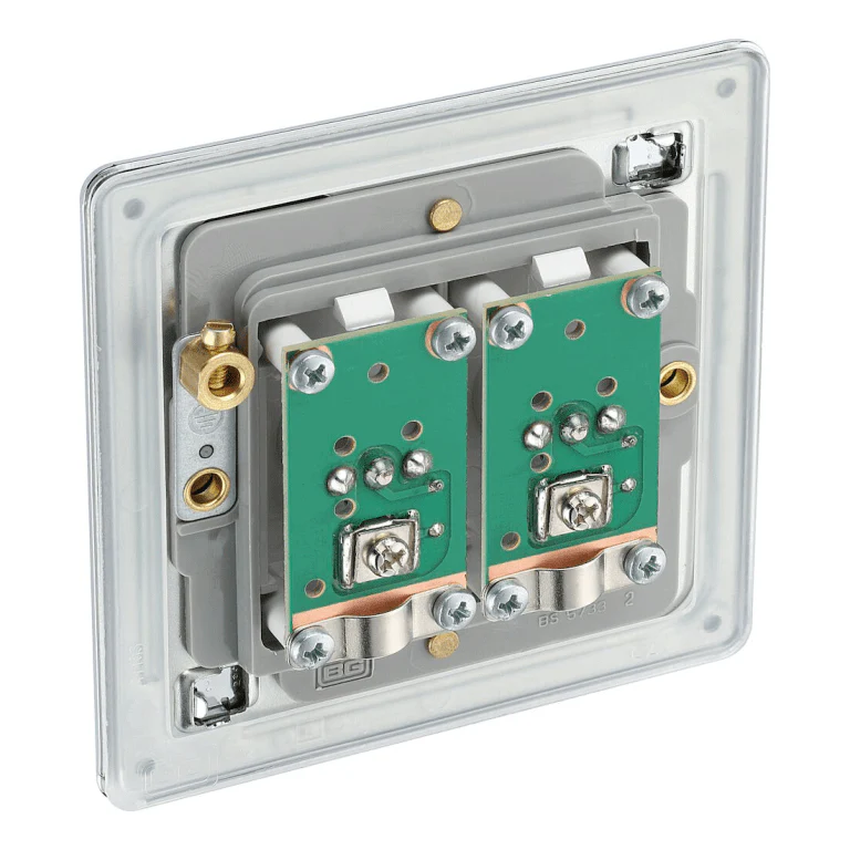 BG Nexus Flatplate Screwless Polished Chrome 2 Gang Double Isolated Co-Axial Socket - FPC63 - Image 2
