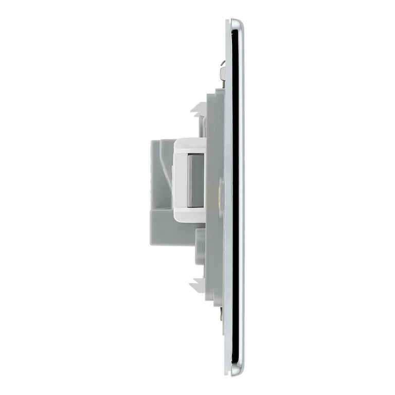 BG Nexus Flatplate Screwless Polished Chrome 2A 1 Gang Unswitched Round-Pin Socket - White Insert FPC28W - Image 2
