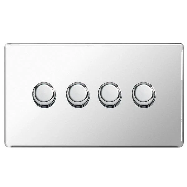 BG Nexus Flatplate Screwless Polished Chrome 4 Gang 2 Way Intelligent Leading Edge Dimmer Switch Push On/Off - FPC84P