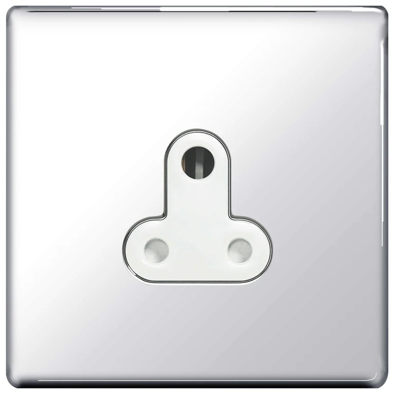 BG Nexus Flatplate Screwless Polished Chrome 5A 1 Gang Unswitched Round-Pin Socket - White Insert FPC29W - Image 2