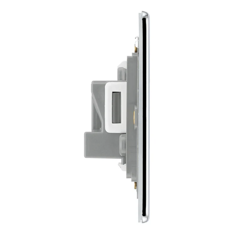 BG Nexus Flatplate Screwless Polished Chrome 5A 1 Gang Unswitched Round-Pin Socket - White Insert FPC29W - Image 3