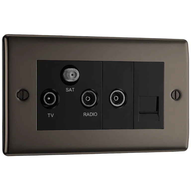 BG Nexus Metal Black Nickel Triplex Tv/Fm/Sat+Ret, 1G Tel Scrd - NBN68