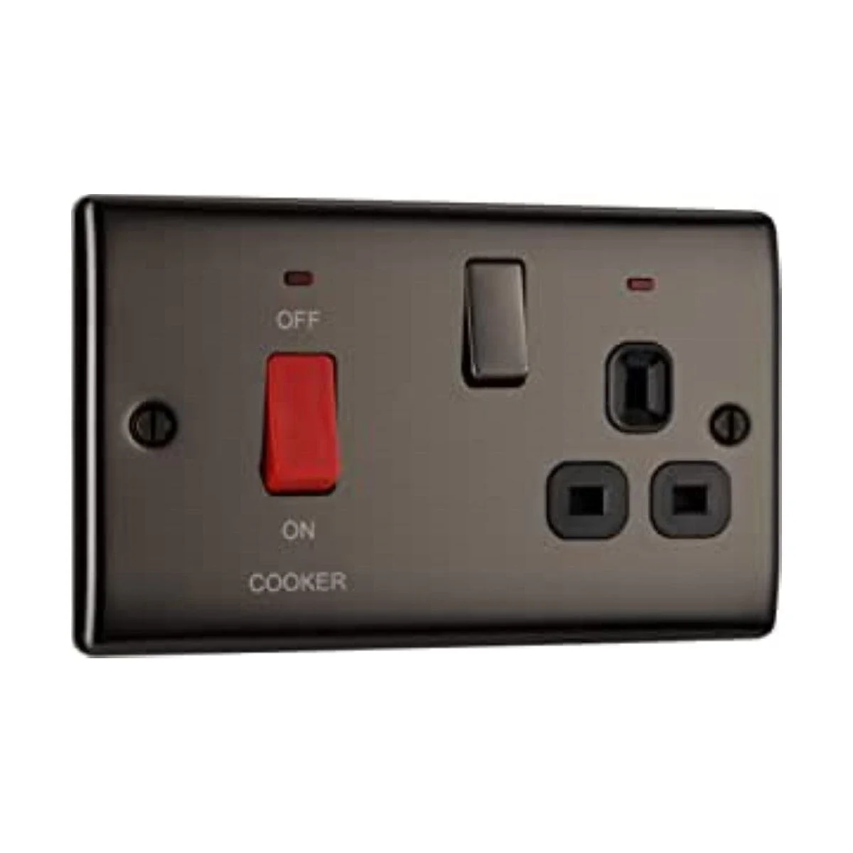 BG Nexus Metal Black Nickel 45A Cooker Control Unit With Switched 13A Power Socket, Includes Power Indicators - Black Insert - N
