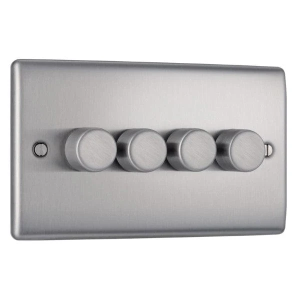 BG Nexus Metal Brushed Steel Quad Intelligent Led Dimmer Switch, 2-Way Push On/Off - NBS84