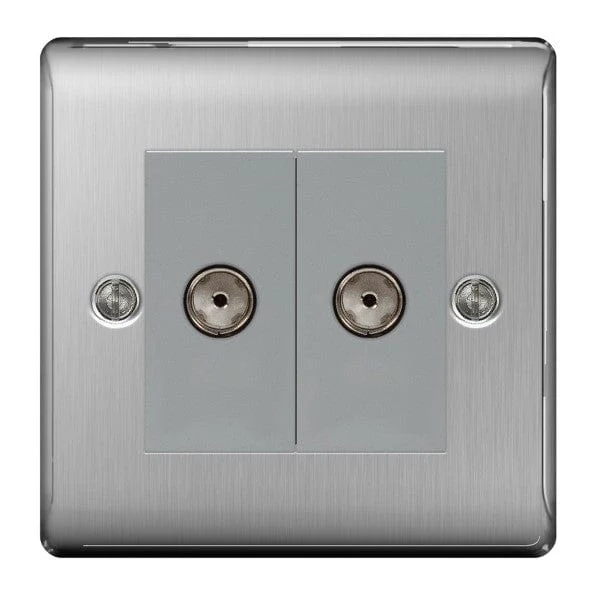 BG Nexus Metal Brushed Steel Double Socket For Tv Or Fm Co-Axial Aerial Connection - NBS61