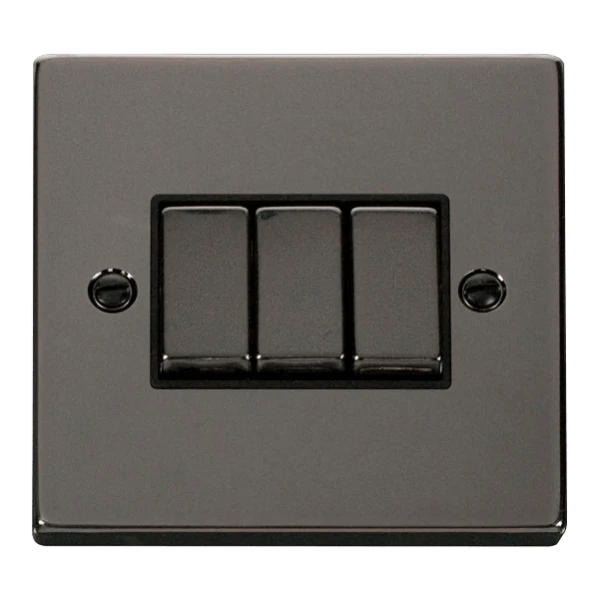 Click Scolmore Deco 10A 3 Gang 2 Way Rocker Switch - VPBN413BK