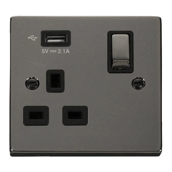 Click Scolmore Deco 2.1A USB 1 Gang Plug Socket - VPBN571UBK