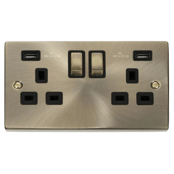Click Scolmore Deco Ingot 2 Gang 13A 2x USB-A 4.2A Switched Socket - VPAB580BK