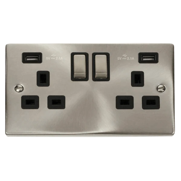 Click Scolmore Deco Ingot 2 Gang 13A 2x USB-A 4.2A Switched Socket - VPSC580BK