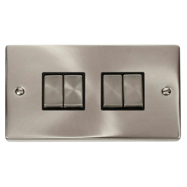 Click Scolmore Deco Ingot 4 Gang 10AX 2 Way Plate Switch - VPSC414BK