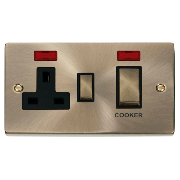 Click Scolmore Deco Ingot 45A Cooker Switch Unit with 13A 2 Pole Neon Switched Socket - VPAB505BK