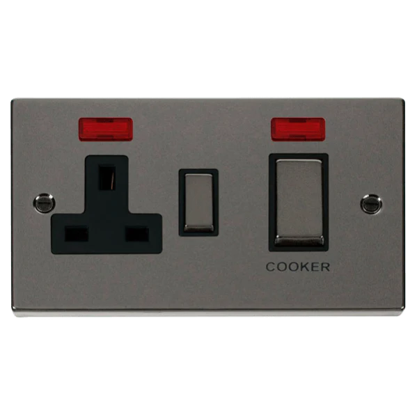 Click Scolmore Deco Ingot 45A Cooker Switch Unit with 13A 2 Pole Neon Switched Socket - VPBN505BK
