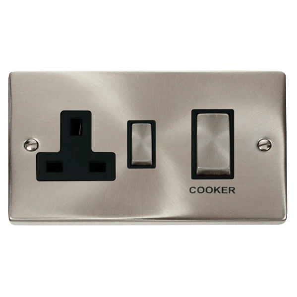 Click Scolmore Deco Ingot 45A Cooker Switch Unit with 13A 2 Pole Switched Socket - VPSC504BK