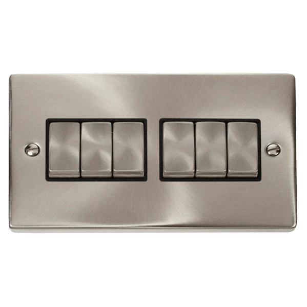 Click Scolmore Deco Ingot 6 Gang 10AX 2 Way Plate Switch - VPSC416BK