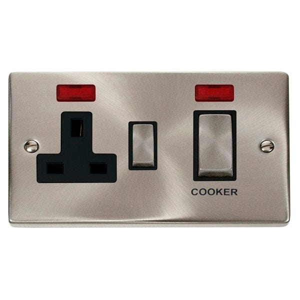 Click Scolmore Deco Satin Chrome 2 Gang Double Pole Switch 45A With Black Ingot - VPSC505BK