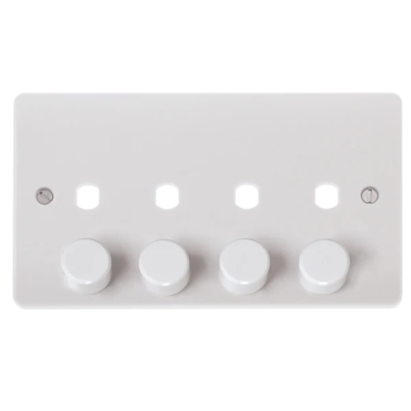 Click Scolmore MiniGrid Mode 4 Gang Double Dimmer Plate & Knobs White - CMA148PL
