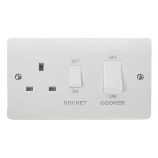 Click Scolmore Mode 45A 1 Gang Cooker Switch & Plug Socket Polar White - CMA504