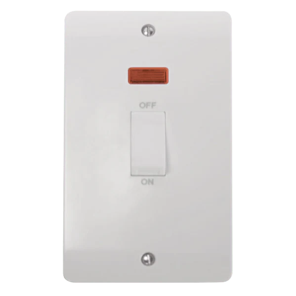 Click Scolmore Mode 45A Double Pole Rocker Switch With Neon Polar White - CMA503