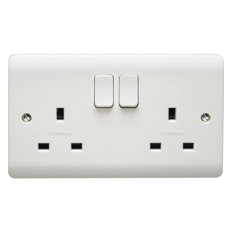 Crabtree Instinct 13A 2 Gang Single Pole Switched Socket - White - CR1306