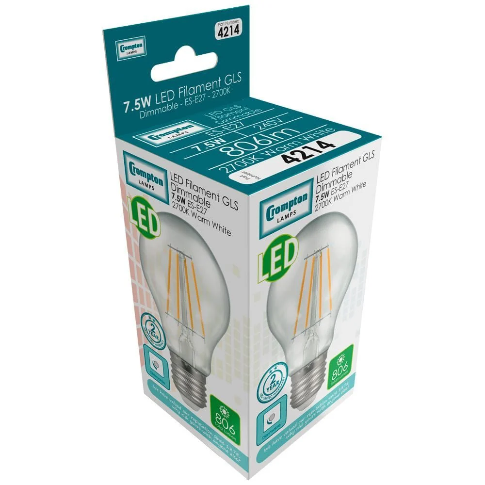 Crompton LED GLS Filament 7.5W Dimmable 2700K ES-E27 - CROM4214 - Image 2