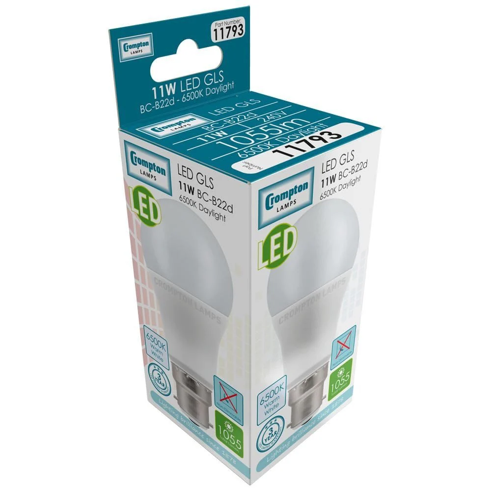Crompton LED GLS Thermal Plastic 11W 6500K BC-B22d - CROM11793 - Image 2